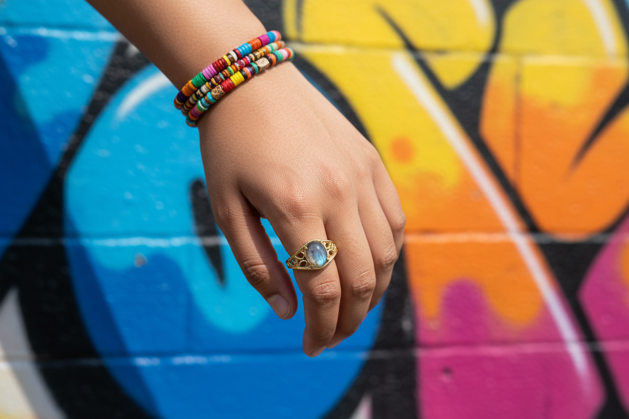 Golden Moonstone Ring realistic size
