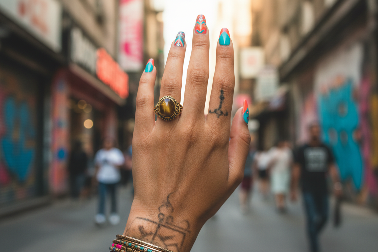 Golden Tiger Eye Ring on Indian Gen Z model